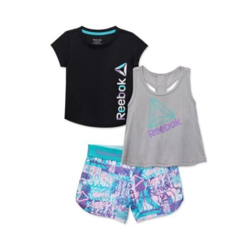 REEBOK GIRS 3 PIECE SHORT SET : Shorts, Shirt and tank Top SIZES - 12 MONTHs NEW
